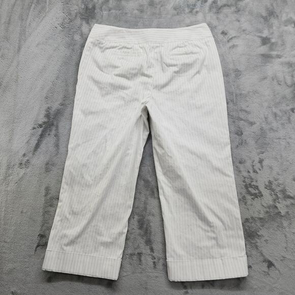 Style&Co Pants Womens 8P PETITE White Striped Mid Rise Cuffed Capri Stretch - Picture 2 of 10